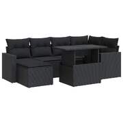 Garden Sofa Set with Cushions Modular Sofa 7 Piece Black Poly Rattan - Elegant & Comfortable