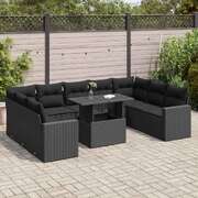 Garden Sofa Set with Cushions Modular Sofa 10 Piece Black Poly Rattan - Elegant & Comfortable