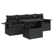 Modern 5 Piece Garden Sofa Set with Cushions Black - Poly Rattan