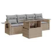 5 Piece Garden Sofa Set with Cushions Beige Poly Rattan - Outdoor Luxury