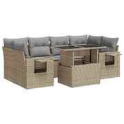 7 Piece Garden Sofa Set with Cushions Beige Poly Rattan - Outdoor Comfort