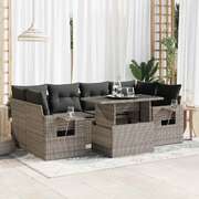 7 Pcs Garden Sofa Set with Cushions Grey Poly Rattan - Outdoor Luxury