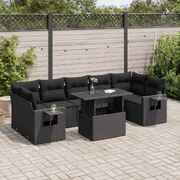 Durable and Stylish 8 Piece Garden Sofa Set with Cushions Black Poly Rattan