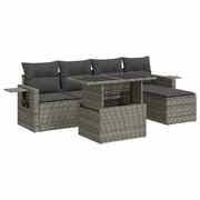 6 Pcs Garden Sofa Set with Cushions Grey Poly Rattan - Outdoor