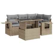 5 Piece Garden Sofa Set with Cushions Beige Poly Rattan - Outdoor Comfort