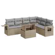 7 Piece Garden Sofa Set with Cushions Beige Poly Rattan - Outdoor Luxury