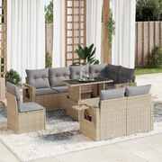 Versatile 9 Piece Garden Sofa Set with Cushions Beige Poly Rattan