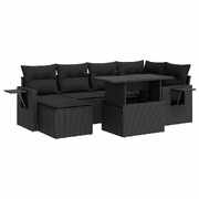 Luxurious Garden Sofa Set with Cushions Modular Sofa 7 Piece Black Poly Rattan