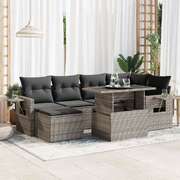 Garden Sofa Set with Cushions Modular Sofa 7 Piece Grey Poly Rattan - Relax Outdoors