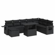 Garden Sofa Set with Cushions Modular Sofa 9 Piece - Black Poly Rattan