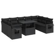 Garden Sofa Set with Cushions Modular Sofa 10 Piece - Black Poly Rattan