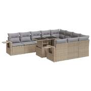 11 Piece Garden Sofa Set with Cushions Beige Poly Rattan - Outdoor Comfort