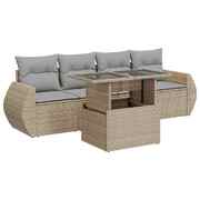 Garden Sofa Set with Cushions Modular Sofa 5 Piece - Beige Poly Rattan