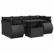 Luxurious Garden Sofa Set with Cushions Modular Sofa 7 Piece - Black Poly Rattan