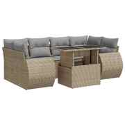 Garden Sofa Set with Cushions Modular Sofa 7 Piece Beige - Poly Rattan