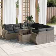 Garden Sofa Set with Cushions Modular Sofa 9 Piece Grey Poly Rattan - Durable