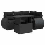 Versatile Garden Sofa Set with Cushions Modular Sofa 5 Piece Black Poly Rattan