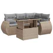 Durable Garden Sofa Set with Cushions Modular Sofa 5 - Piece Beige Poly Rattan