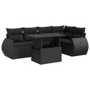 Versatile Garden Sofa Set with Cushions Modular Sofa 6 Piece Black Poly Rattan