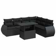 Durable 7 Piece Garden Sofa Set with Cushions Black Poly Rattan