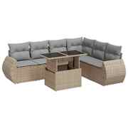 7 Piece Garden Sofa Set with Cushions Beige Poly Rattan - Comfy & Chic