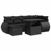 7 Piece Garden Sofa Set with Cushions Black Poly Rattan Durable and Stylish 