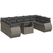 10 Piece Garden Sofa Set with Cushions Grey Poly Rattan - Outdoor Comfort