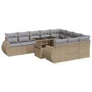 11 Piece Garden Sofa Set with Cushions Beige Poly Rattan - Stylish