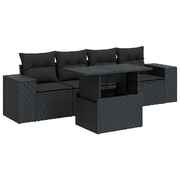 5 Piece Garden Sofa Set with Cushions Black Poly Rattan - Perfect Outdoor Comfort