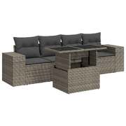 5 Piece Garden Sofa Set with Cushions Grey Poly Rattan  - Outdoor Luxury