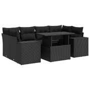 7 Piece Garden Sofa Set with Cushions Black Poly Rattan - Stylish