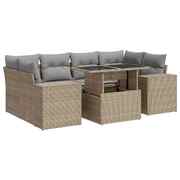 Modern 7 Piece Garden Sofa Set with Cushions - Beige Poly Rattan