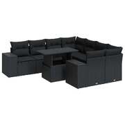 9 Piece Garden Sofa Set with Cushions Black Poly Rattan - Comfy & Chic