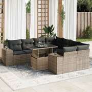 9 Piece Garden Sofa Set with Cushions Grey Poly Rattan - Outdoor Luxury