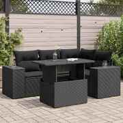 5 Piece Garden Sofa Set with Cushions Black Poly Rattan - Durable