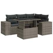 5 Piece Garden Sofa Set with Cushions Grey Poly Rattan  - Outdoor Comfort