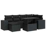 Modern Garden Sofa Set with Cushions Modular Sofa 7 Piece - Black Poly Rattan