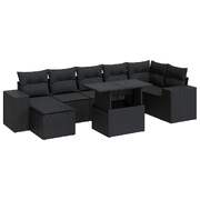 8 Piece Garden Sofa Set with Cushions Black Poly Rattan - Luxurious