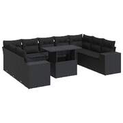 10 Piece Garden Sofa Set with Cushions Black Poly Rattan - Comfy & Chic