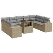 Ultimate Comfort 10 Piece Garden Sofa Set with Cushions Beige Poly Rattan