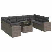 10 Piece Garden Sofa Set with Cushions Grey Poly Rattan - Outdoor Luxury