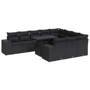 11 Piece Garden Sofa Set with Cushions Black Poly Rattan - Durable