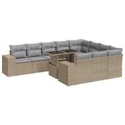 11 Piece Garden Sofa Set with Cushions Beige Poly Rattan 