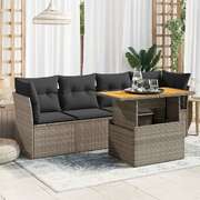 Garden Sofa Set with Cushions Modular Sofa 5 Piece Grey Poly Rattan