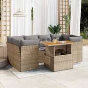 Garden Sofa Set with Cushions Modular Sofa 7 Pcs Beige Poly Rattan - Elegant & Versatile