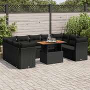 Garden Sofa Set with Cushions Modular Sofa 10 Piece Black Poly Rattan - Ultimate Comfort