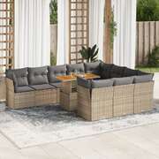 Garden Sofa Set with Cushions Modular Sofa 11 Piece Beige Poly Rattan  - Stylish & Durable