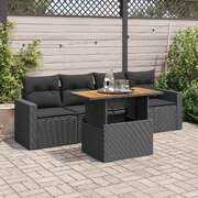 Garden Sofa Set with Cushions Modular Sofa 5 Piece Black Poly Rattan - Relax in Style