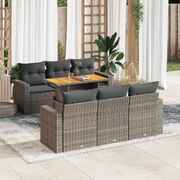 Elegant Garden Sofa Set with Cushions Modular Sofa 7 Piece Grey Poly Rattan