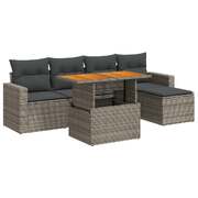 6 Pcs Garden Sofa Set with Cushions Grey Poly Rattan - Sleek & Functional